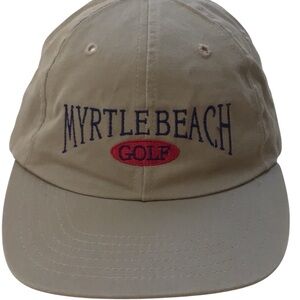 Myrtle Beach Golf Red Embroidered Logo Navy Blue Made In USA Tan Base Ball Cap